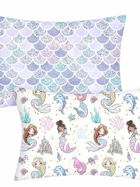 Mermaid Dream Kids Pillowcases Set - Lavender & Pastel Mermaid Print
